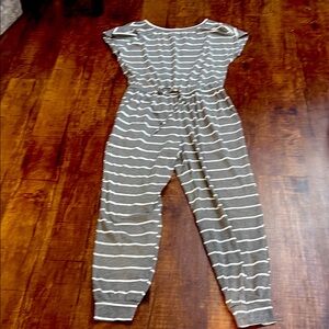 Grey and white striped pantsuit by pretty garden.